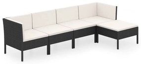 Set divani da giardino 5 pz con cuscini in polyrattan nero