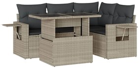 Set divano da giardino 5pz con cuscini grigio chiaro polyrattan