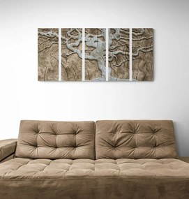 Quadri 5 pezzi – Albero astratto su legno in tonalità beige