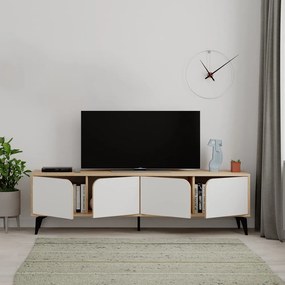 Tavolo TV in rovere decorato in bianco e naturale 180x51 cm Nola - Marckeric