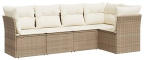 Set Divano da Giardino 5 pz con Cuscini Beige in Polyrattan