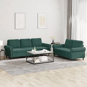 Set Di Divani 2 Pz Con Cuscini Verde Scuro İn Velluto /
