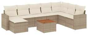 Set divano da giardino 9 pz con cuscini beige in polyrattan