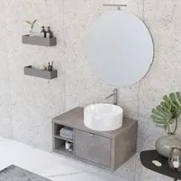 Composizione bagno sospesa 80 cm Master grigio cemento con lavabo appoggio e specchio