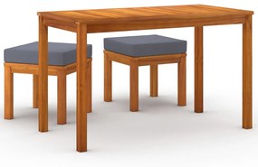 Set da pranzo da giardino 3pz con cuscini legno massello acacia