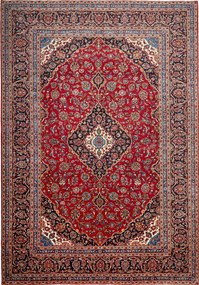 Kashan Tappeto 350 x 250 Blu (Iran) Annodato A Mano