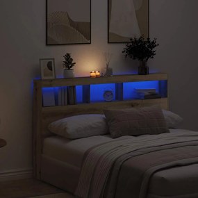 Testiera Con Contenitore A Led Rovere Artigianale 160x17x102 Cm /