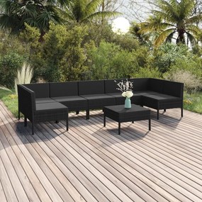 Set divani da giardino 8 pz con cuscini in polyrattan nero