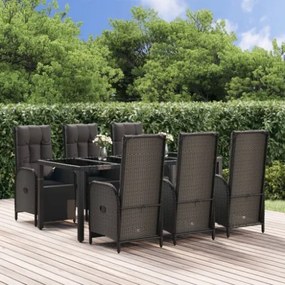 Set da Pranzo da Giardino 7 pz Nero con Cuscini in Polyrattan