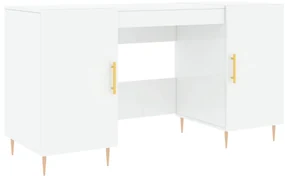 Scrivania bianco lucido 140x50x75 cm in legno multistrato