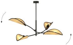 Lampadario a Sospensione in Acciaio e Tessuto LOTUS 4 Nero 4xE14 Colore del corpo Nero e Rattan