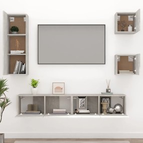 Set di mobili porta tv 5 pz grigio cemento in legno multistrato