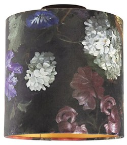 Plafoniera con paralume in velluto a fiori con oro 25 cm - Combi nero