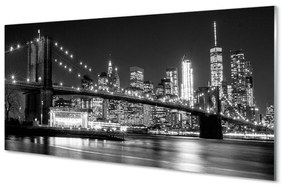 Quadro vetro Ponte grattacieli notte fiume 100x50 cm