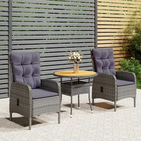 Set Da Bistrot Per Giardino 3 Pz İn Polyrattan Grigio /
