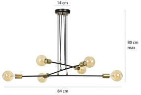 Lampadario Industrial 6 Luci Benzaiten A Bracci In Acciaio Nero E Oro