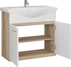 Mobile bagno a terra o sospeso 80 cm bicolore bianco e legno chiaro | LAC-ESTIA-80 - KAMALU