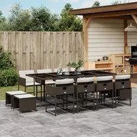 Set da Pranzo da Giardino 13pz con Cuscini Marrone Polyrattan 3278108