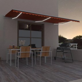 Tenda Da Sole Retrattile Manuale Led 600x350 Cm Arancio Marrone /