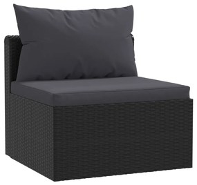 Set divani da giardino 3 pz con cuscini in polyrattan nero