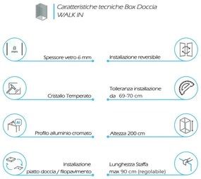 Doccia Walk-In 70 cm cristallo trasparente 6 mm H 200 cm Klug