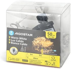 Aigostar - Catena LED natalizia da esterno 50xLED/8 funzioni 8m IP44 bianco caldo