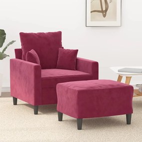 Poltrona Con Poggiapiedi Rosso Vino 60 Cm İn Velluto /
