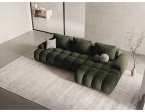 Divano angolare verde allungabile/con contenitore (con penisola a destra/con chaise lounge) con rivestimento in velluto Linz – Cosmopolitan Design