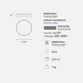 Plafoniera PETAR per esterni Antracite in Abs D30 cm