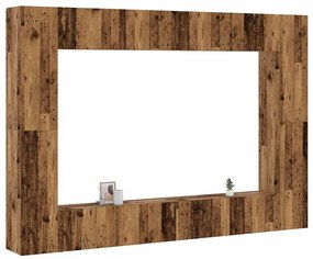Set Mobile Tv 8 Pz Montato A Parete Legno Antico İn Truciolato /
