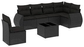 Set Divani da Giardino con Cuscini 7pz Nero Polyrattan