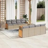 Set Divano da Giardino 9 pz con Cuscini Beige in Polyrattan 3227501