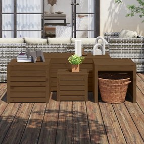 Set Cassette Da Giardino 4 Pz Ambra İn Legno Massello Di Pino /