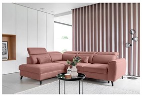 Divano angolare rosa allungabile/con contenitore (con penisola a sinistra/a L) e rivestimento in velluto Noble – ELTAP