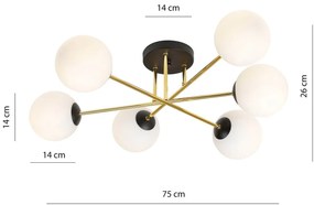 Lampadario Magnum Nero e Oro con 6 Sfere Satinate E14 da soffitto