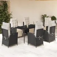 Set da Pranzo da Giardino 7 pz Nero con Cuscini in Polyrattan 3213382