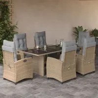 Set Pranzo da Giardino 7 pz con Cuscini Beige Misto Polyrattan 3212928