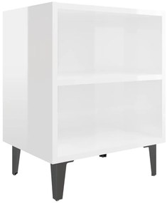 Comodini con Gambe in Metallo 2pz Bianco Lucido 40x30x50 cm