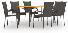 Set mobili da pranzo giardino 7 pz in polyrattan marrone