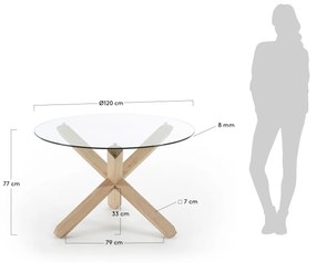 Kave Home - Tavolo rotondo Lotus in vetro e gambe in legno massello di rovere Ã˜ 120 cm