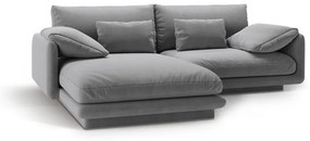 Divano angolare in grigio chiaro (con penisola a sinistra/con chaise lounge) con rivestimento in velluto Torino – Micadoni