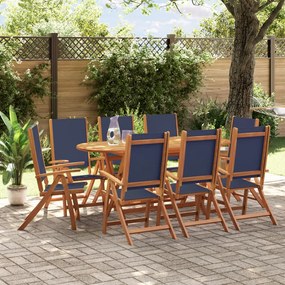 Set Pranzo Da Giardino 9pz Legno Massello Di Acacia E Textilene /