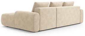 Divano angolare beige allungabile/con contenitore (con penisola a destra/con chaise lounge) con rivestimento in velluto Linz – Cosmopolitan Design