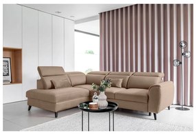 Divano angolare marrone chiaro allungabile/con contenitore (con penisola a destra/a L) e rivestimento in velluto Noble – ELTAP