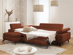 Divano angolare color terracotta (con penisola a sinistra/a L) con rivestimento in ciniglia Marbeya – Ropez