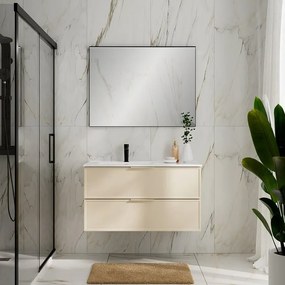Mobile da bagno sospeso Quadra con lavabo in ceramica vasca SX base con 2 cassetti a chiusura ammortizzata (estrazione parziale), con maniglia in alluminio laccato avorio L101 H57 P46,5 cm