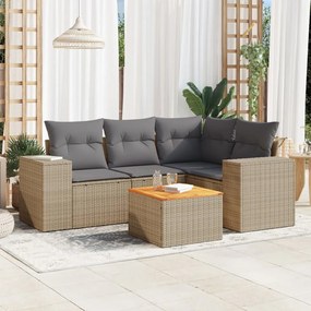 Set divano da giardino 5 pz con cuscini beige in polyrattan