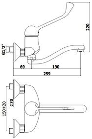 Paffoni duemila du302 miscelatore lavello a muro con leva clinica con canna 19 cm orientabile cromo