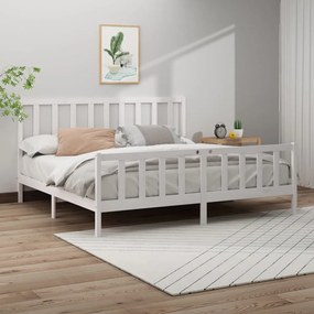 Giroletto Senza Materasso Bianco 200x200 Cm Legno Massello Pino /