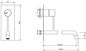 Treemme Up+ RWIT6BB3CC01 miscelatore monocomando lavabo 223mm con piastra e leva stick senza parte incasso cromo